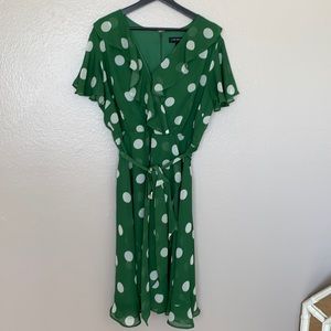 Green & White PolkaDot Faux Wrap Lane Bryant Dress